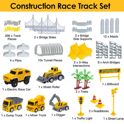 340-Piece Construction Race Track Set – DIY Flexible Car Track STEM Toy