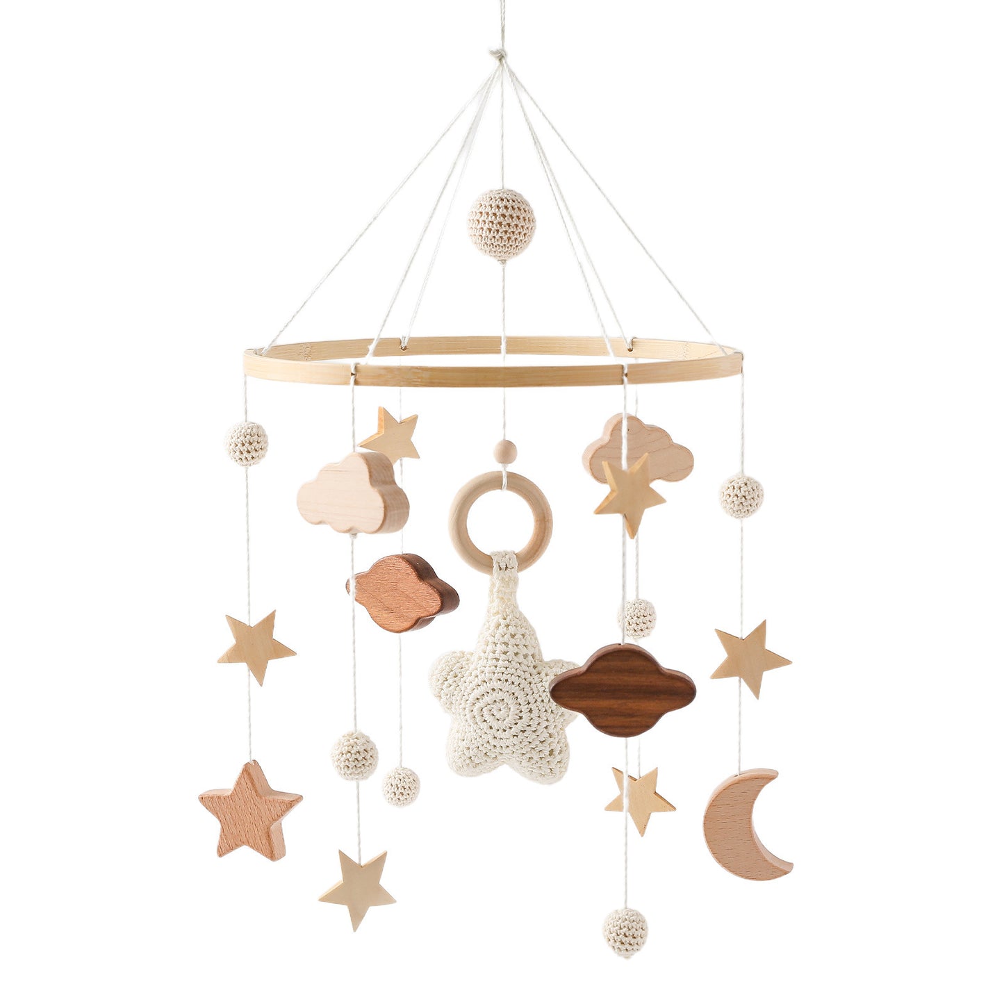 Star Moon Cloud Crib Mobile – Soft Felt Baby Nursery Hanging Pendant, Gender-Neutral Mobile Decor