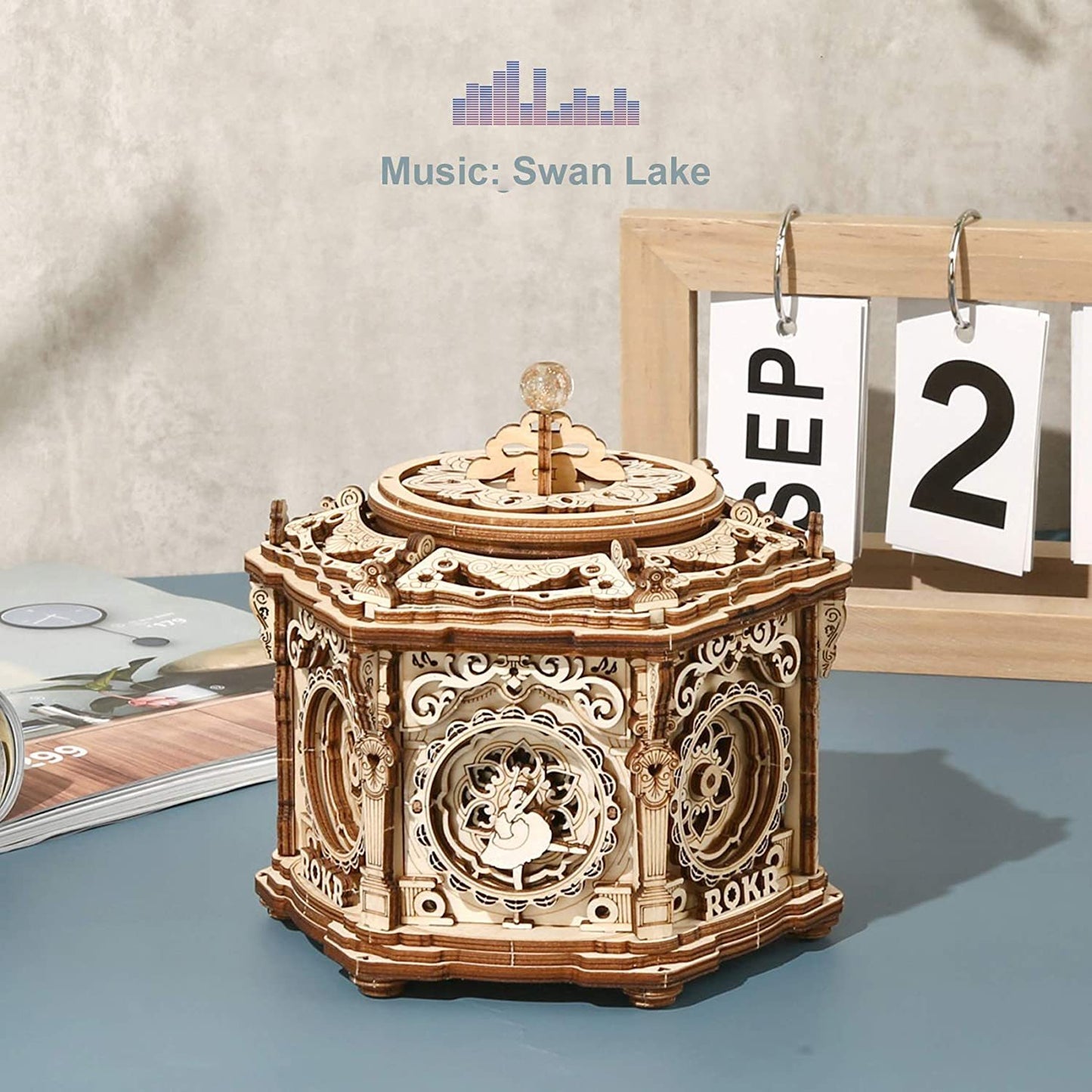Robotime ROKR AMK52 "Secret Garden" 3D Wooden Puzzle Music Box – DIY Mechanical Ballerina Box with Secret Compartment