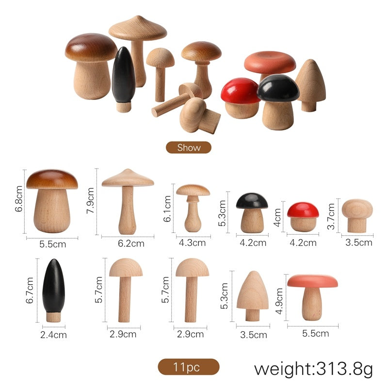 Beech Wood Mushroom Stacking Puzzle – Montessori Educational Toy for Toddlers