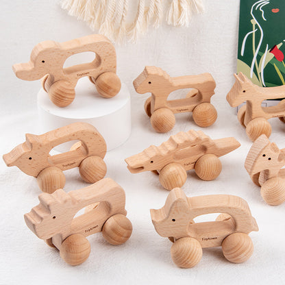Cute Animal Wooden Baby Toy – Montessori Push & Stack Blocks for Infants