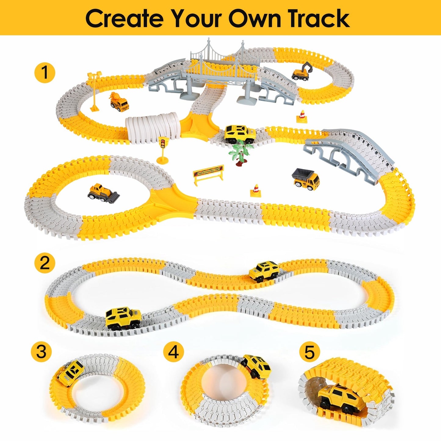 340-Piece Construction Race Track Set – DIY Flexible Car Track STEM Toy