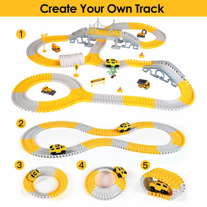 340-Piece Construction Race Track Set – DIY Flexible Car Track STEM Toy