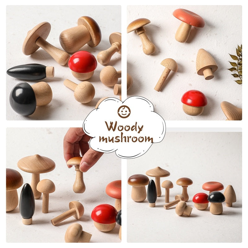 Beech Wood Mushroom Stacking Puzzle – Montessori Educational Toy for Toddlers